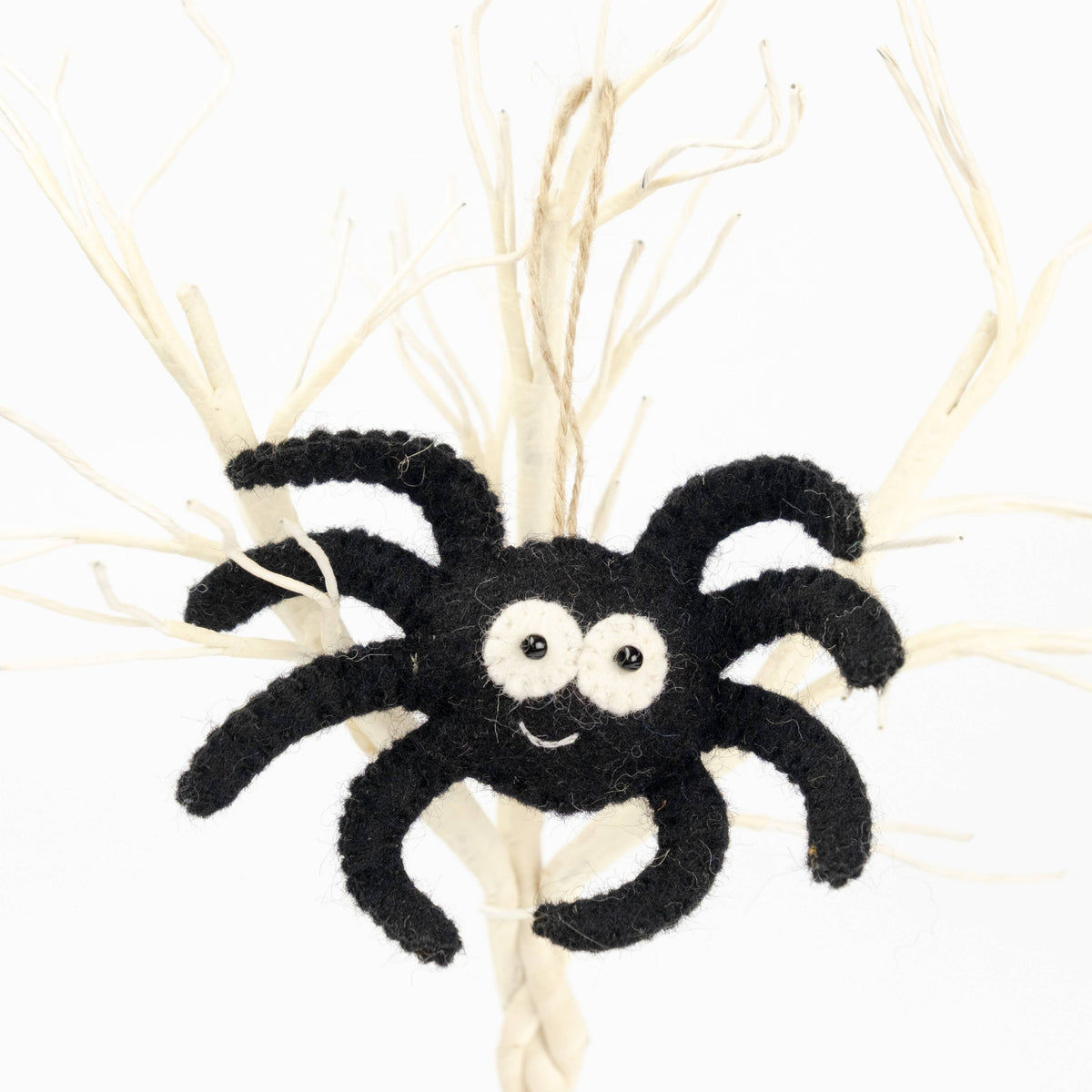 The Winding Road - Ornament - Halloween Decor - Spider — black felt spider ornament with hanging cord