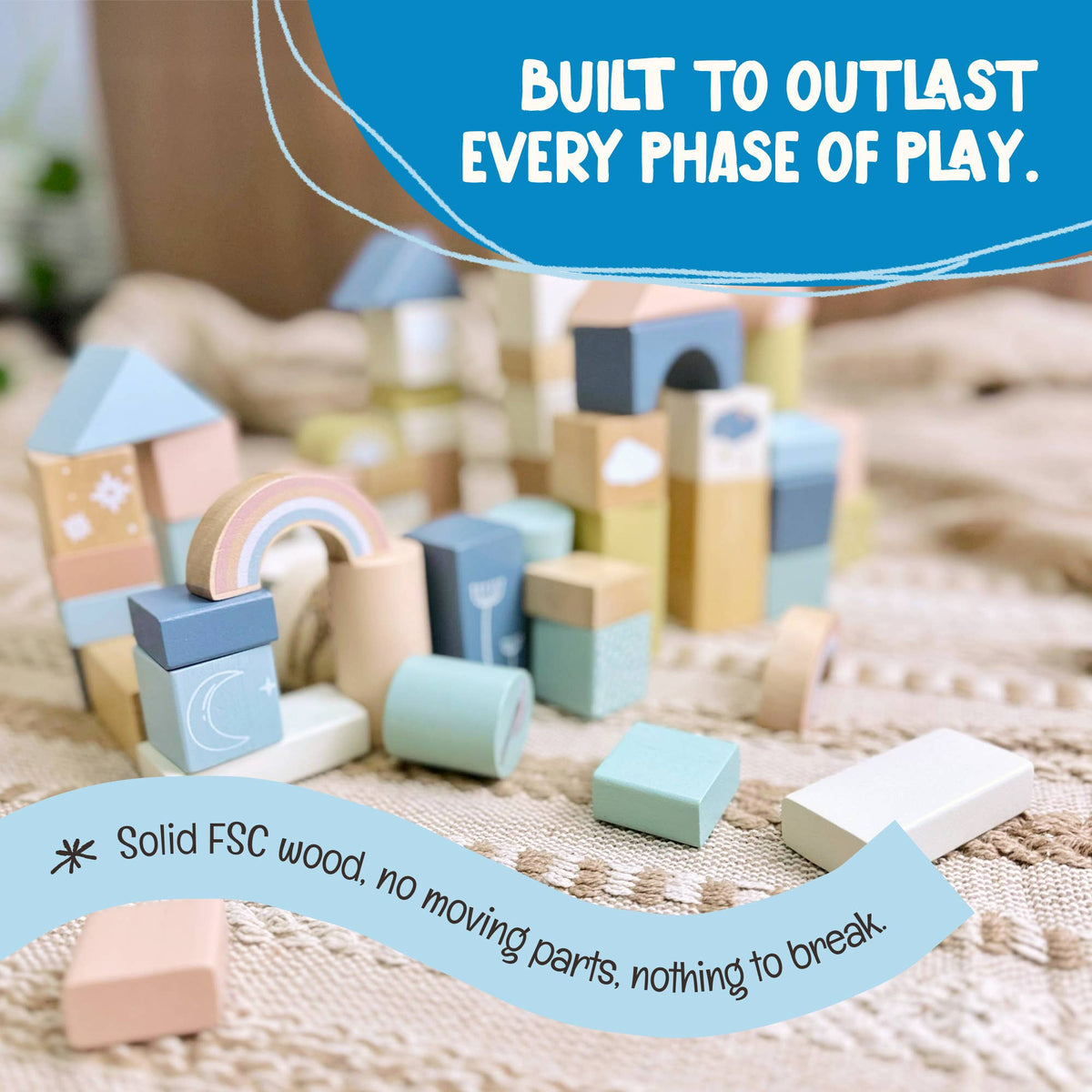 OmaOmaOma! Montessori-Inspired Wooden Learning Toys - Wooden Safari Building Blocks - 70pc Wooden Block Set 2+