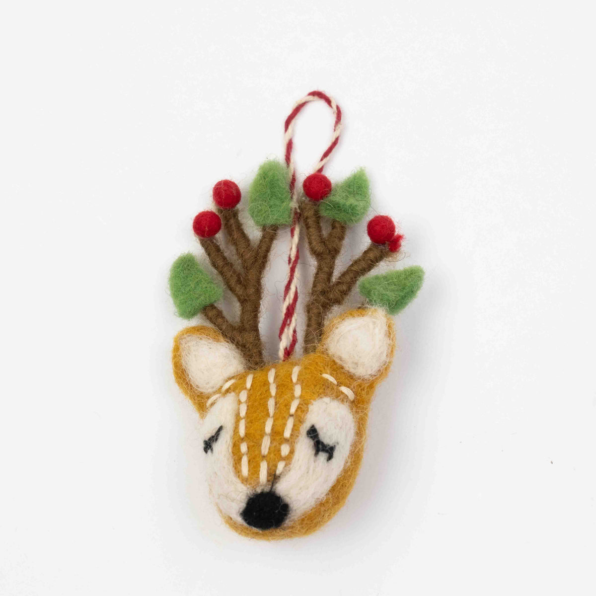The Winding Road - Ornament - Christmas Decor - Spotted Reindeer Head — hanging decorative ornament or garland displayed