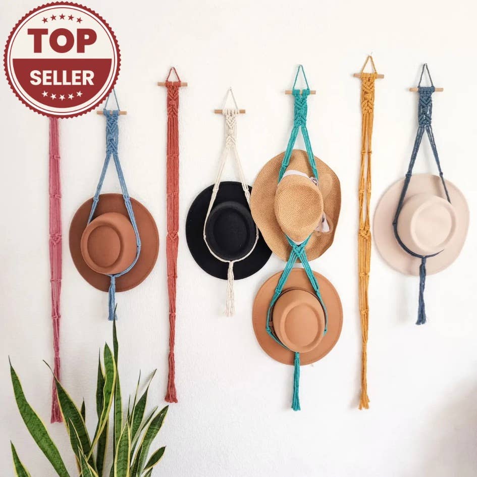 Handmade By Uruba - Macrame Hat Hanger, Wall Mounted Hat Display and Organizer
