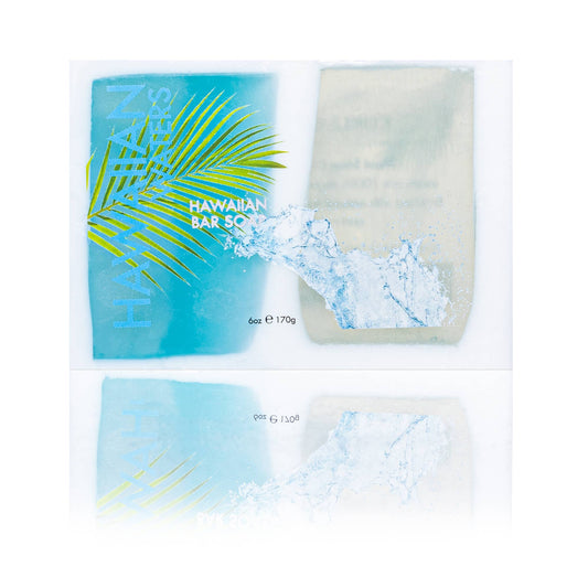 Maui Soap Co. Hawaiian Waters Bar Soap with Kukui & Coconut Oil 6oz - blue tropical bar soap front packaging; plant-based