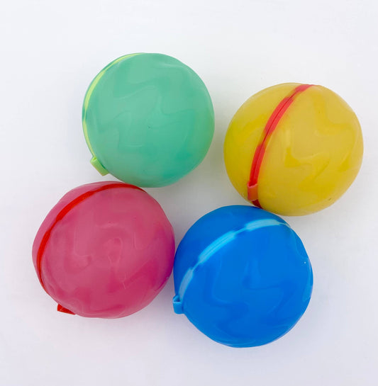 Zefiro reusable package-free silicone water balloons: four bright blue red yellow and green refillable water toys