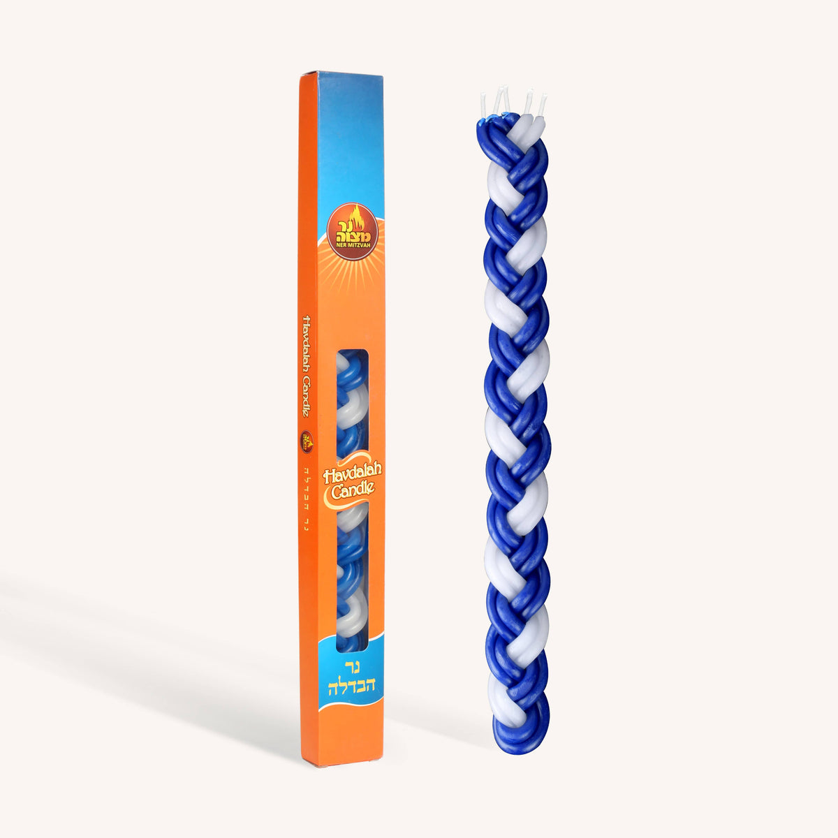 Large Braided Havdalah Candle - Flat - Blue & White