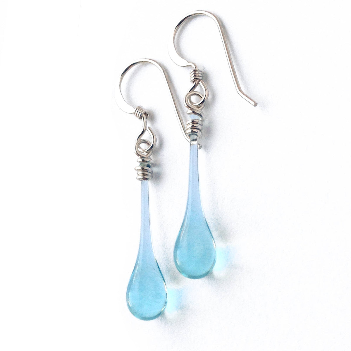 Aqua Recycled Glass Raindrop Earrings, Elegant & Ecofriendly