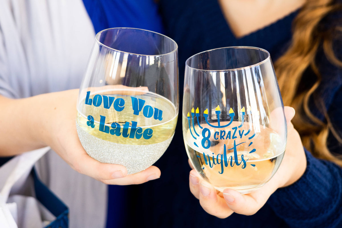 8 Crazy Nights Menorah Hanukkah Stemless Wine Glass