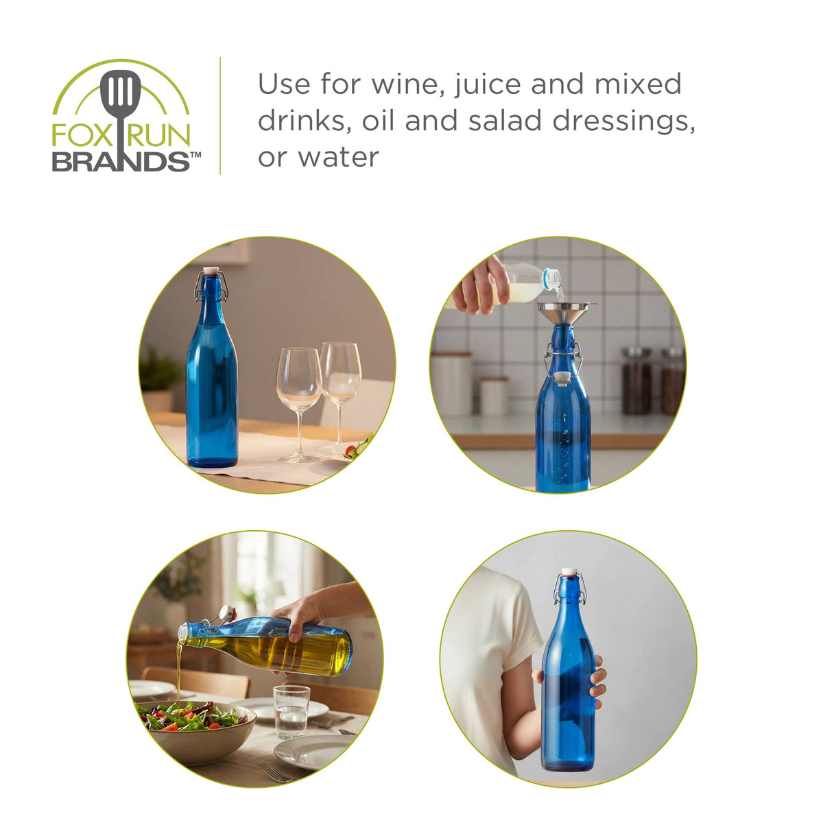 Fox Run Blue Flip Top Glass Bottle, 1 Liter