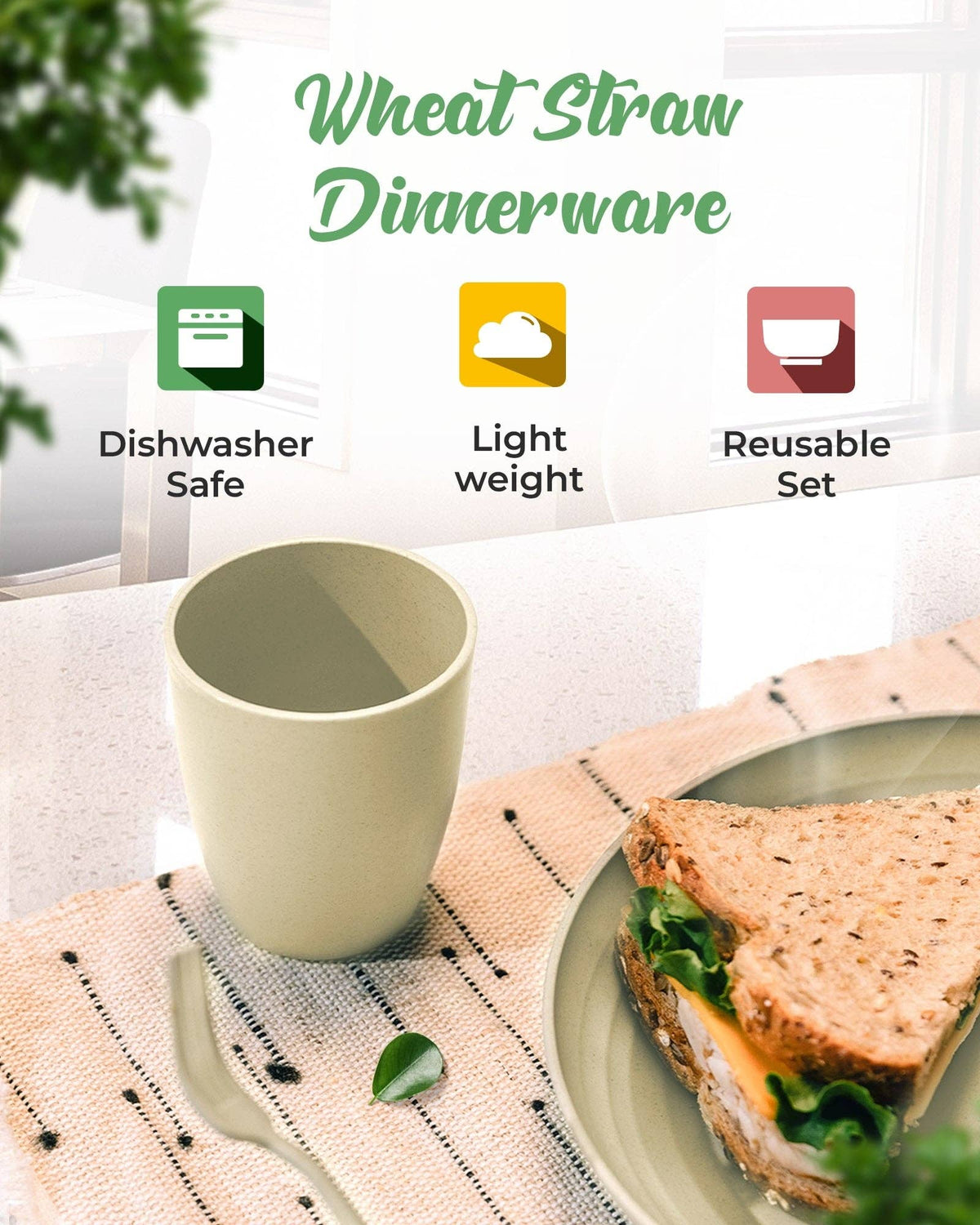 Eco-Friendly Wheat Straw Dinnerware Combo Sets Reusable Kit