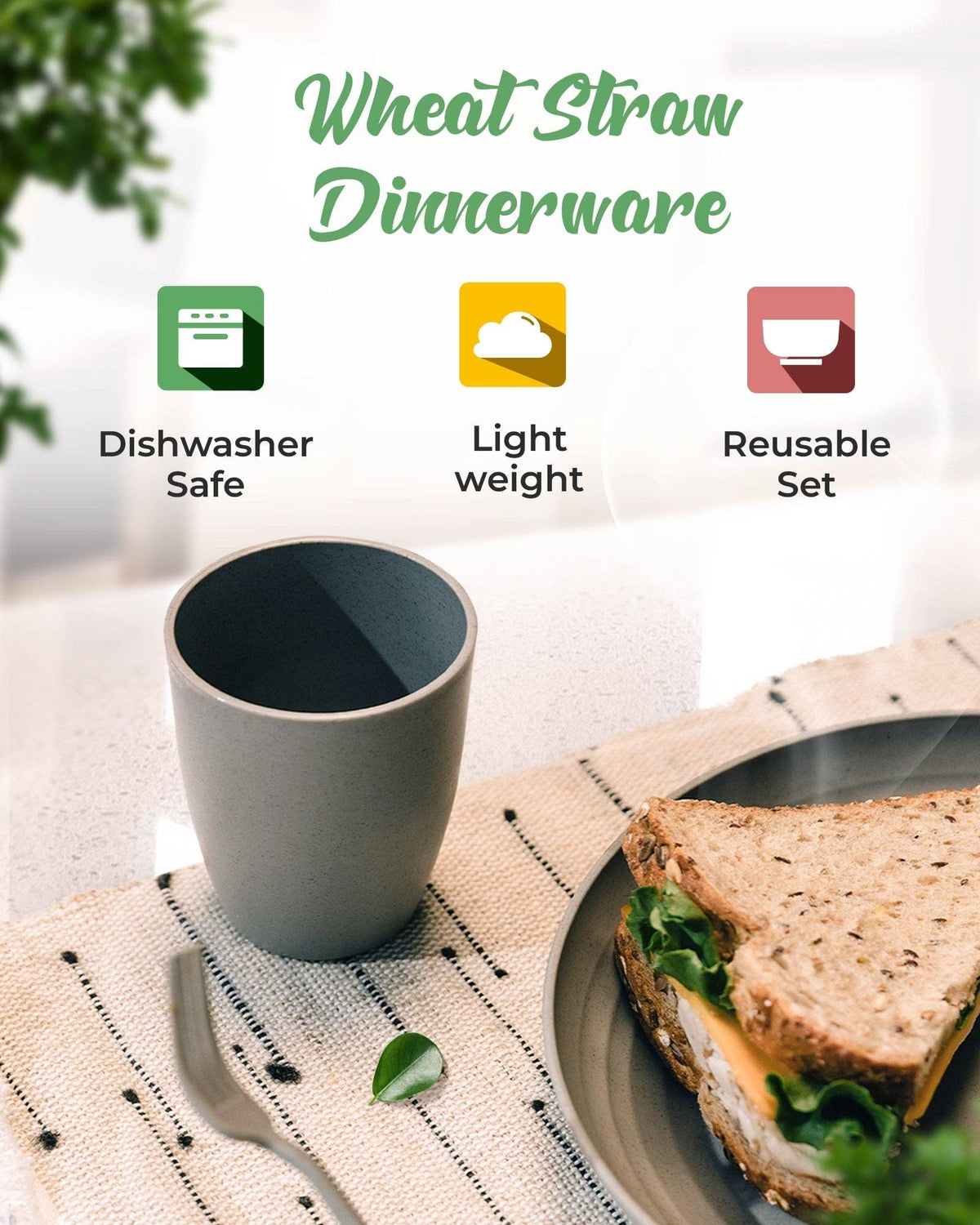 Eco-Friendly Wheat Straw Dinnerware Combo Sets Reusable Kit