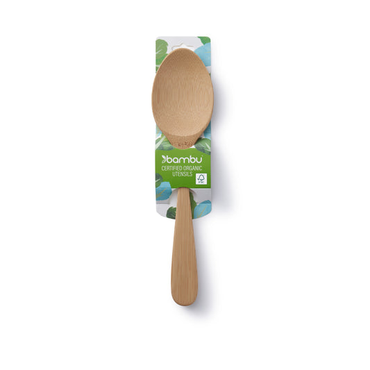 bambu FSC-certified bamboo serving spoon, bambu serving spoon in green paper retail sleeve