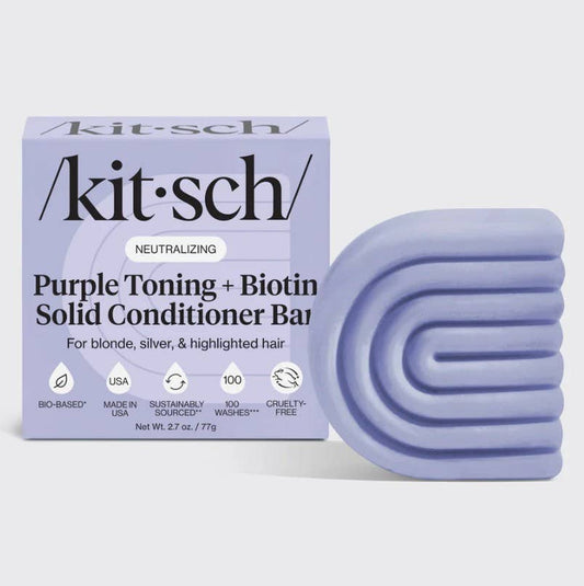KITSCH – Purple Toning Conditioner Bar for Color-Treated & Grey Hair, front product and branded packaging