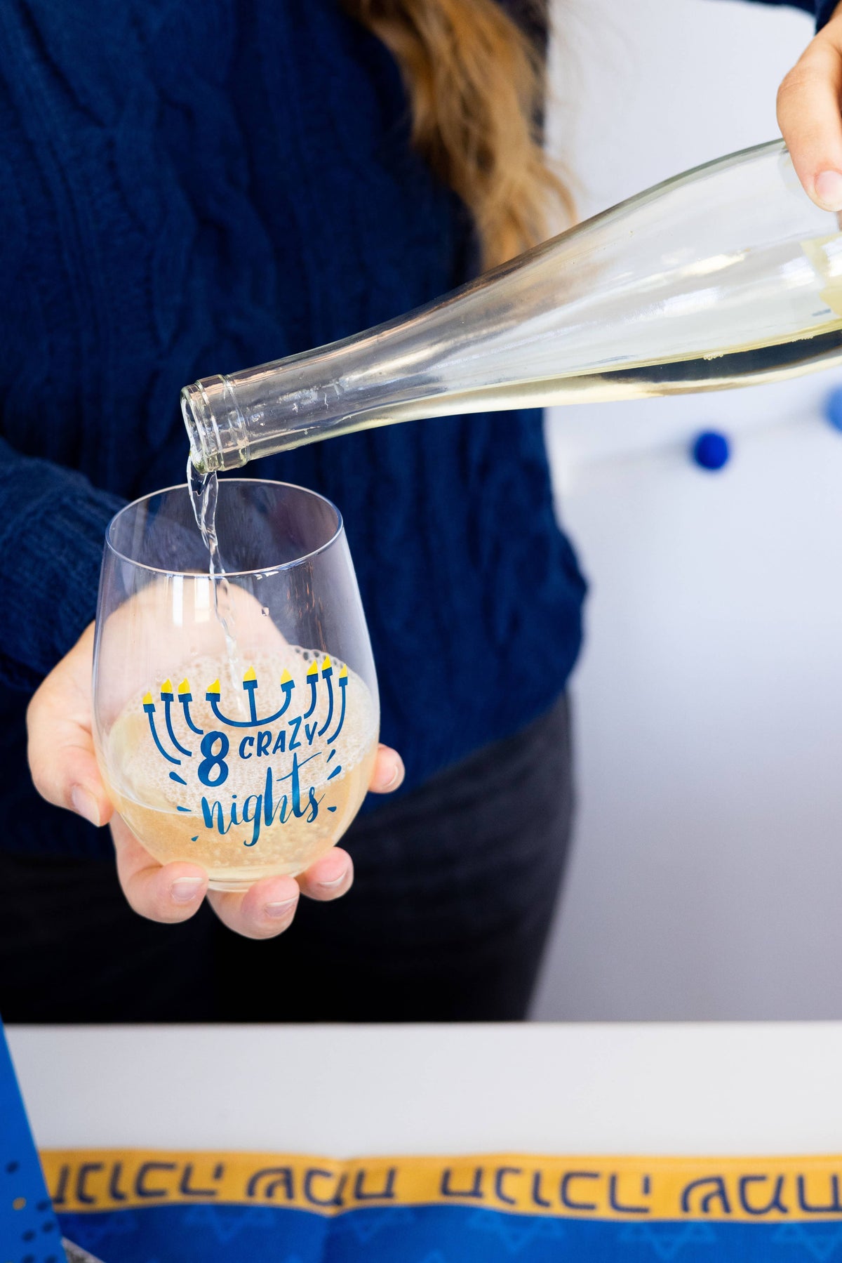 8 Crazy Nights Menorah Hanukkah Stemless Wine Glass