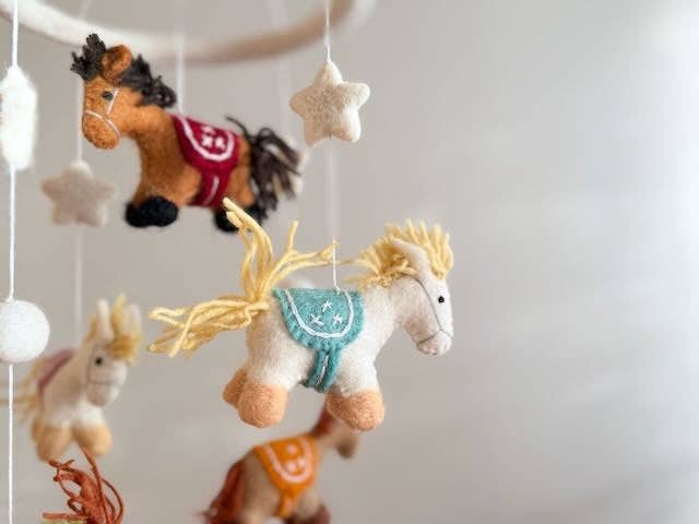 Ganapati Felt Baby Mobile - Cute Pony: suspended colorful pony mobile on white