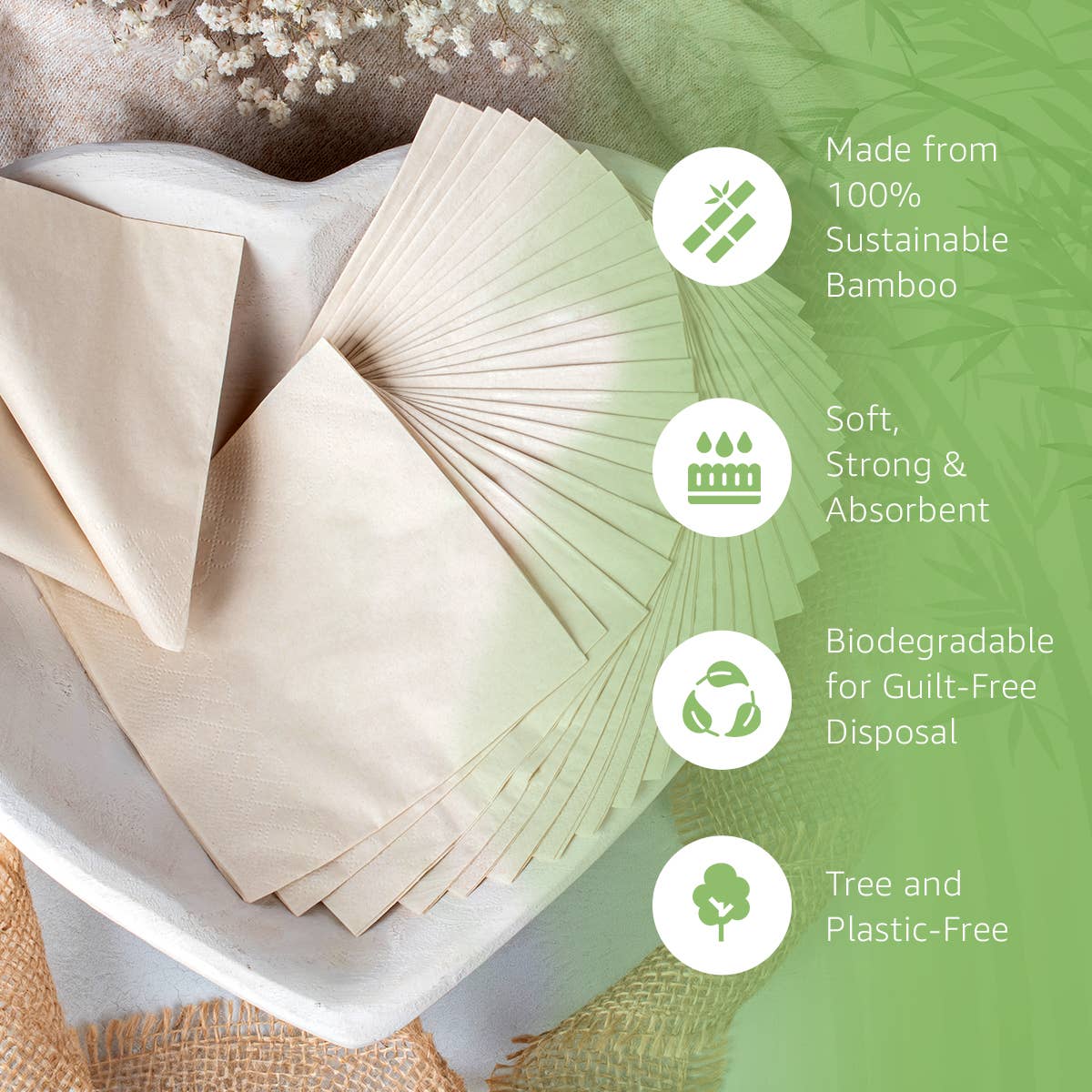 Bamboo Cocktail Napkins - 50 Pack - 2 Ply