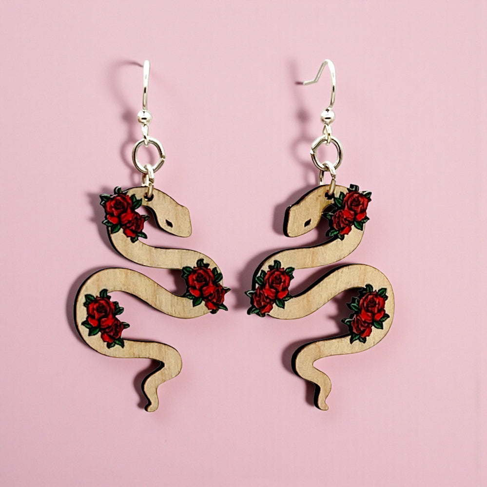 Snake and Rose Earrings