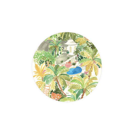 Seedlings Oasis Coaster - round Oasis coaster printed with lush green botanical pool scene