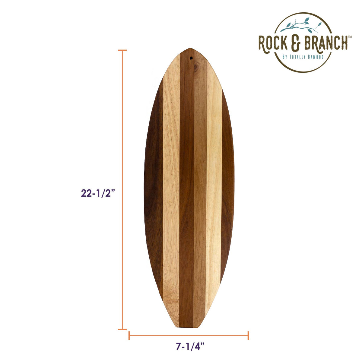 Totally Bamboo Rock & Branch Shiplap Series Surfboard Serving Board - surfboard board dimensions and wood layout