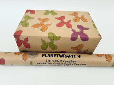 Papel de regalo de papel kraft reciclado con diseño de globos con forma de perro
