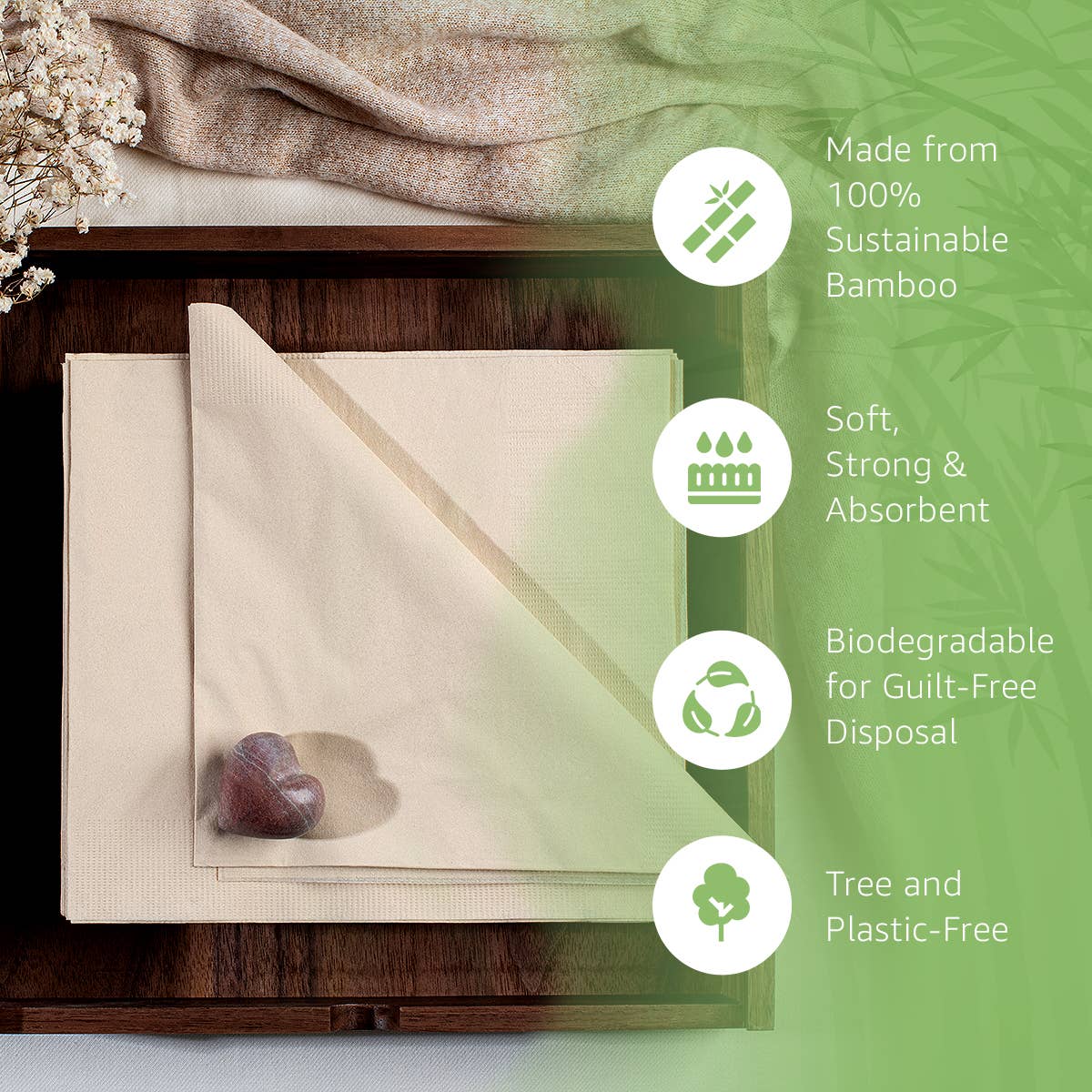 Bamboo Entertain Dinner Napkins - 200 Pack - 3 Ply