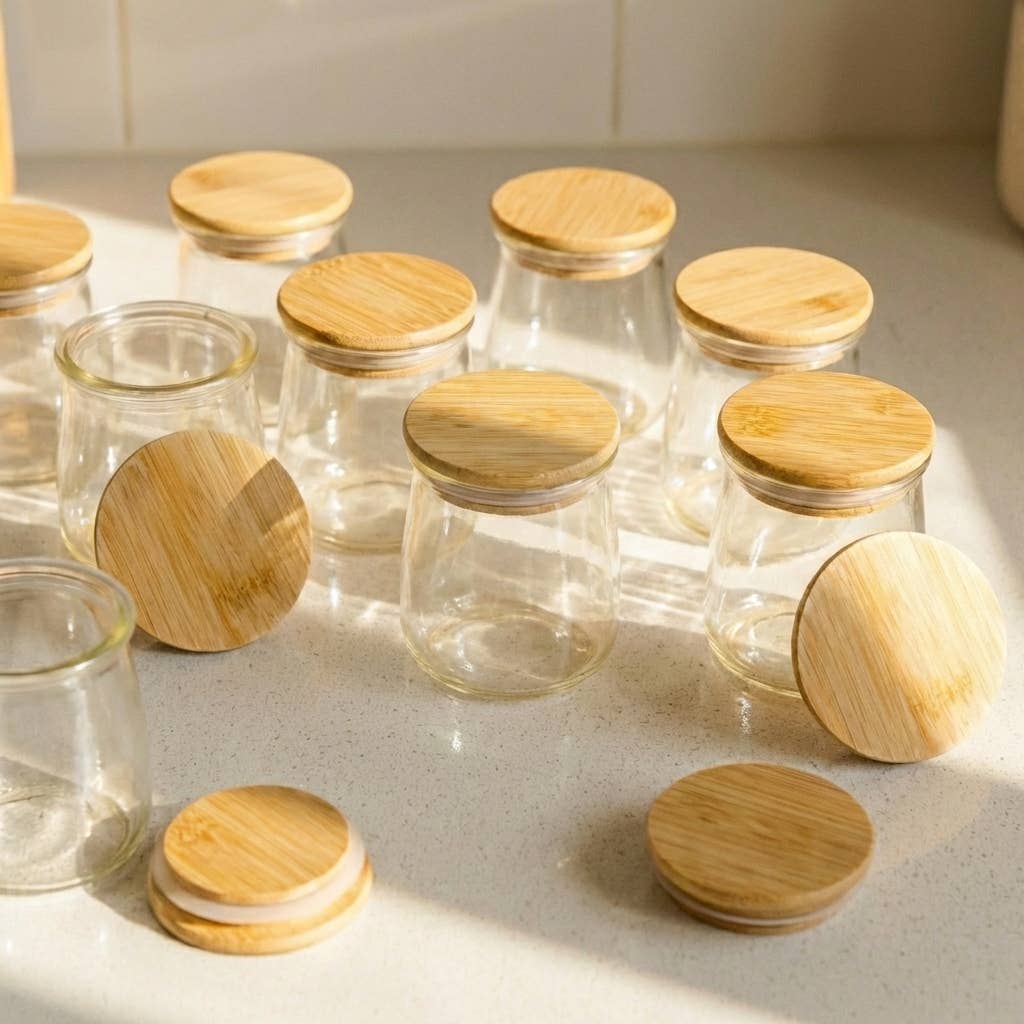 Bamboo Switch Oui Yogurt Jar Bamboo Lid - assorted glass yogurt jars with bamboo lids