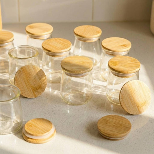 Bamboo Switch Oui Yogurt Jar Bamboo Lid - assorted glass yogurt jars with bamboo lids