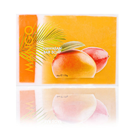 Maui Soap Co. Mango Bar Soap with Kukui & Coconut Oil 6oz - orange mango soap wrapper front with sliced mango image; vegan