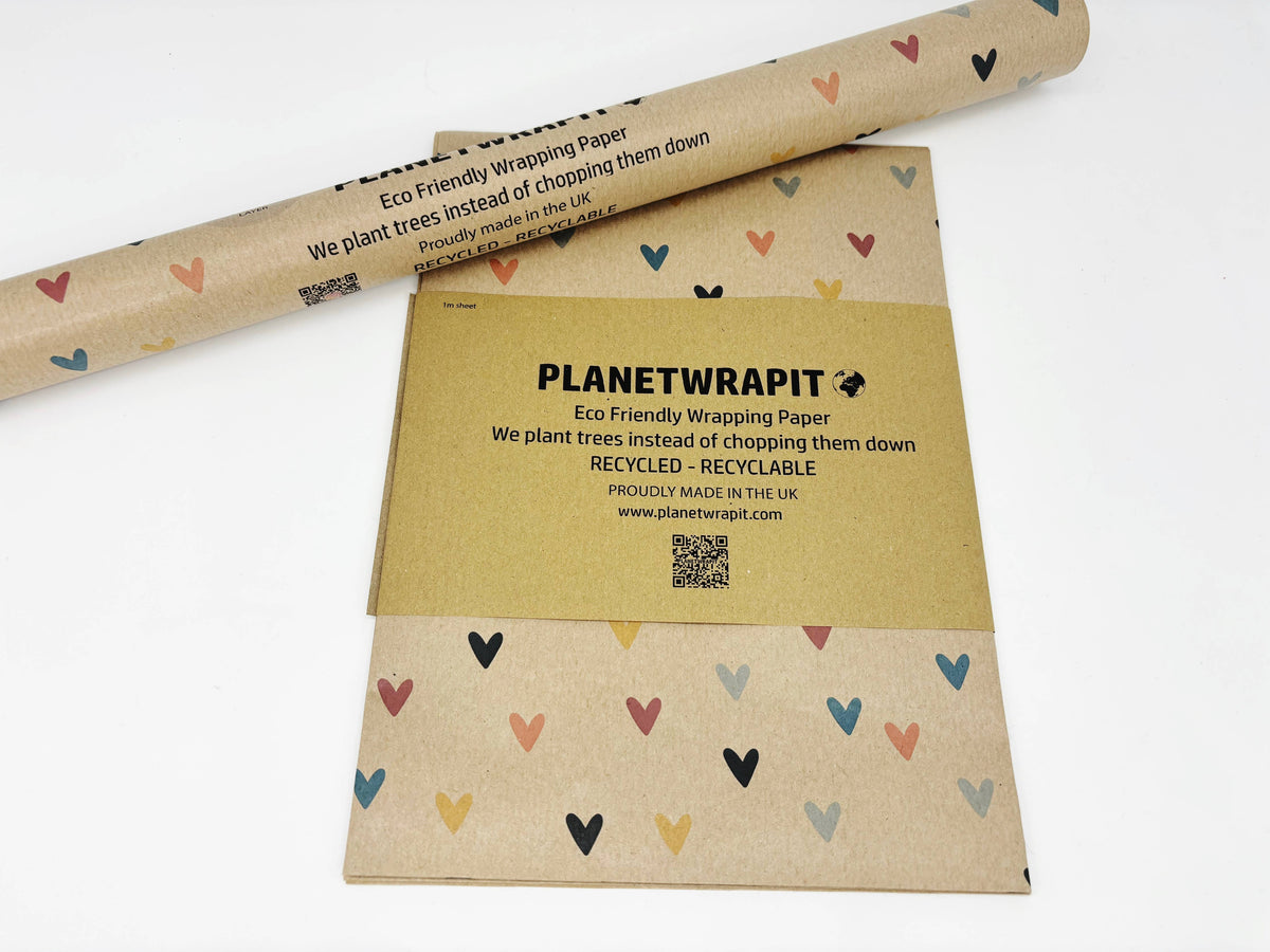 Hearts Recycled Kraft Wrapping Paper Gift Wrap