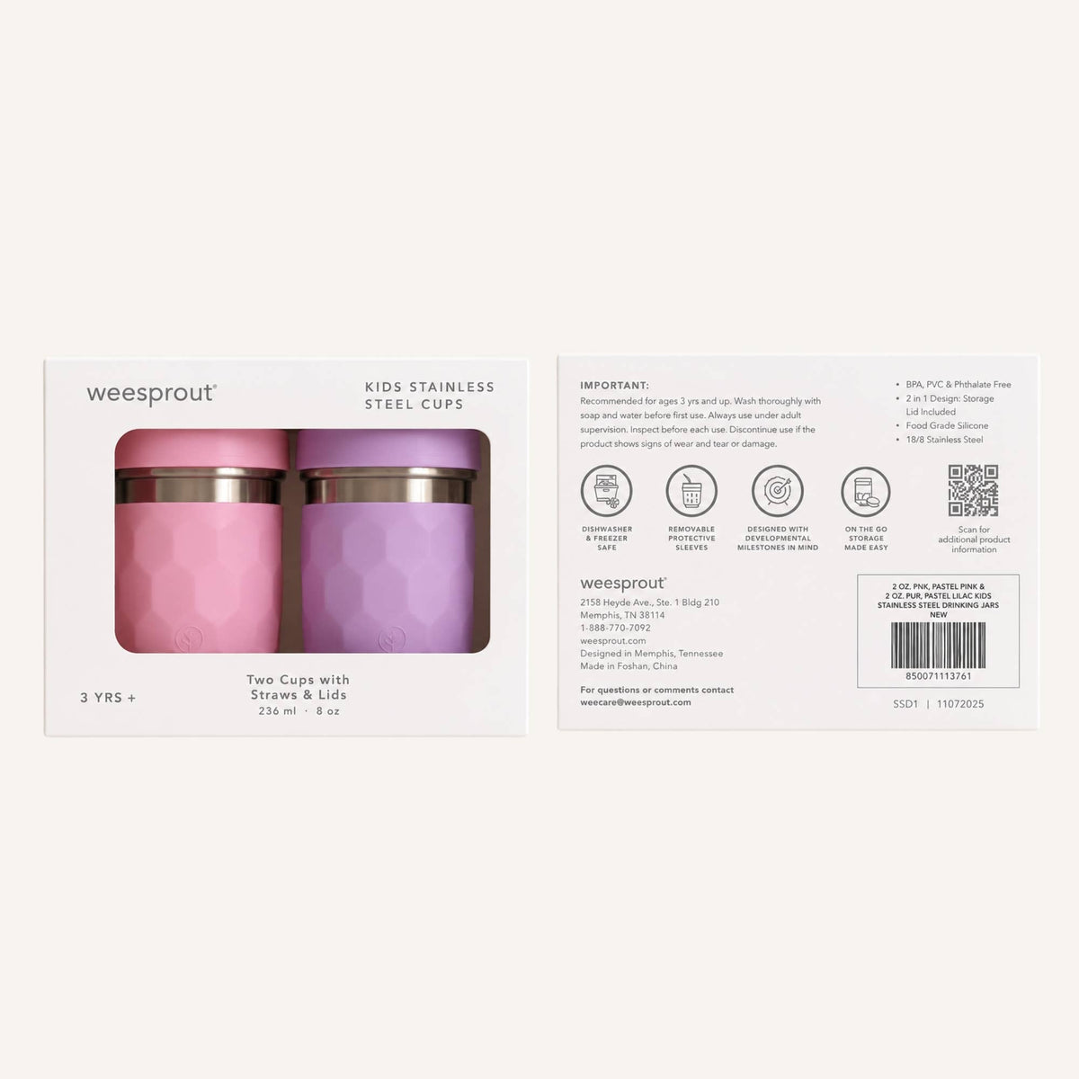 3-in-1 Stainless Steel Kids Cups – 8 oz, Set of 2