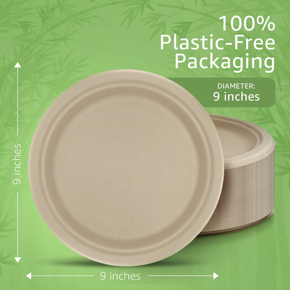 Bamboo Disposable Paper Plates - 9 Inch - 125 Pack