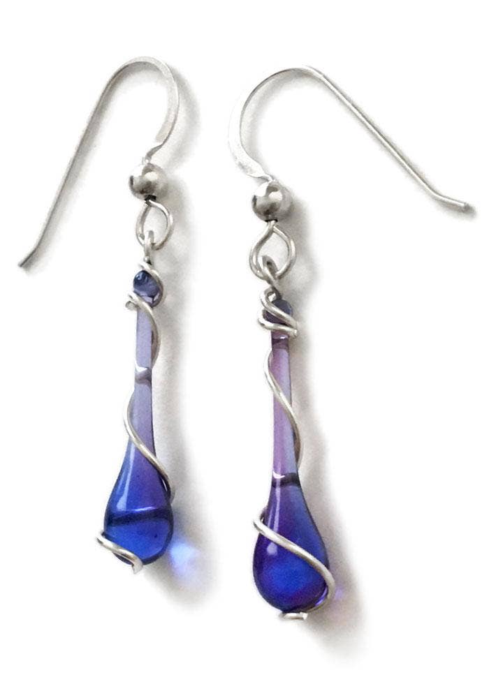 Colorful Glass Teardrop Earrings with Recycled Silver Spiral