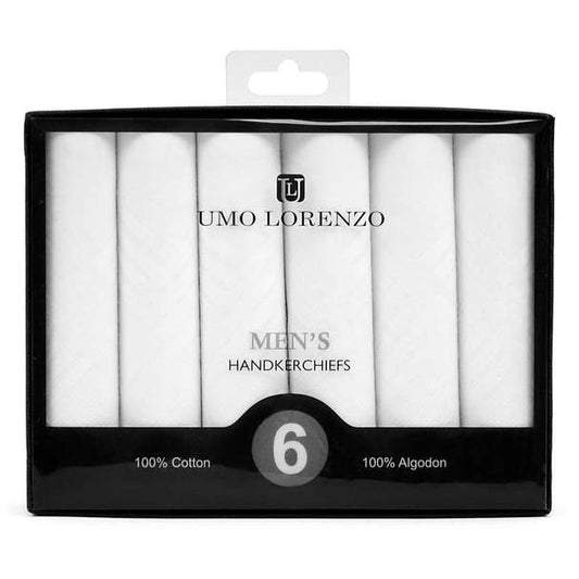 Selini New York Boxed Men's Cotton Plain Handkerchiefs 6pcs Set - six white cotton handkerchiefs in retail box