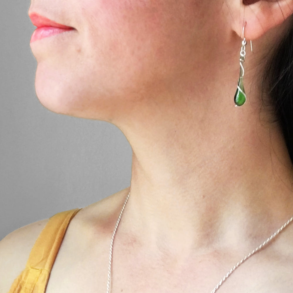Colorful Glass Teardrop Earrings with Recycled Silver Spiral