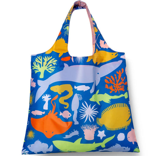 Yellow Owl Workshop Sea Animals Art Sack by Banquet Workshop - Beach - colorful blue sea animal print reusable tote front