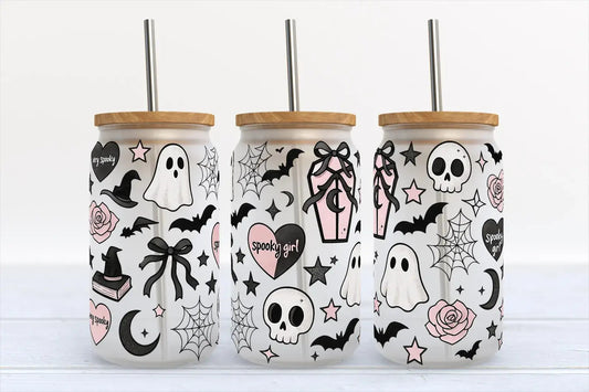 Kate Haven – Spooky Girl Pink Halloween 16oz, assorted styles and colors together; bamboo material