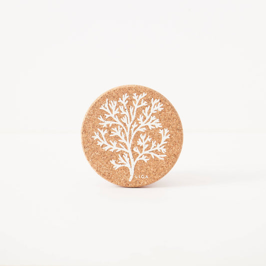 LIGA natural cork Coral design drink coasters, round natural cork coaster with white coral illustration
