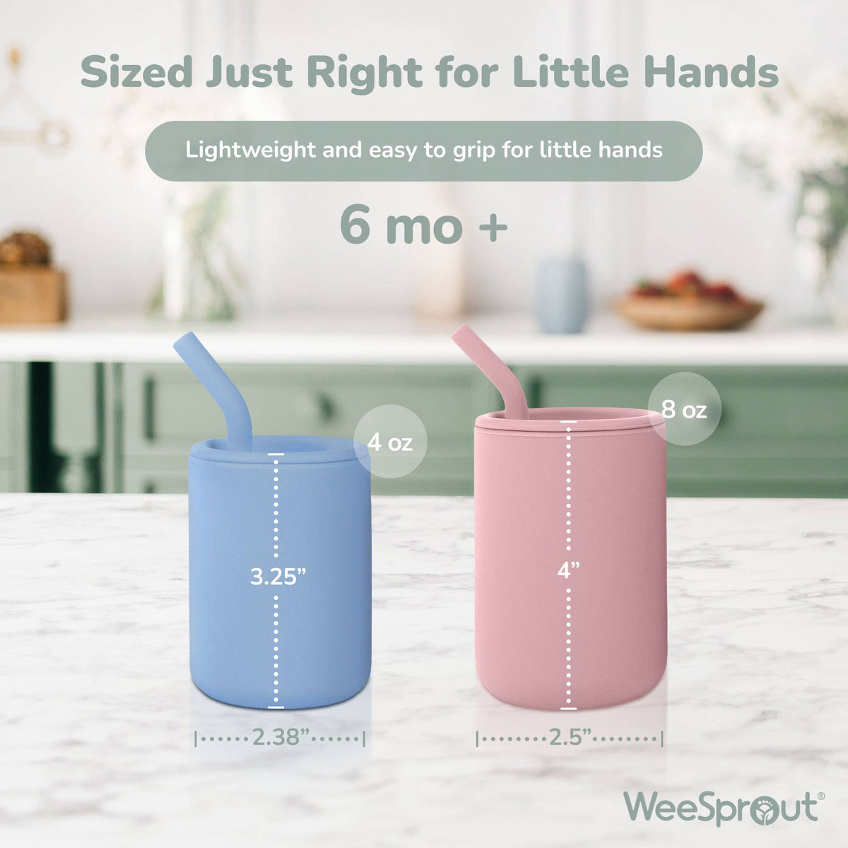 Silicone Toddler Straw Cups – 4 oz, Set of 2