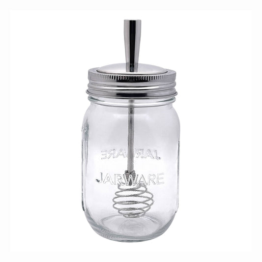 Fox Run Brands – Jarware Mason Jar and Honey Dipper Lid, isolated product on a plain background