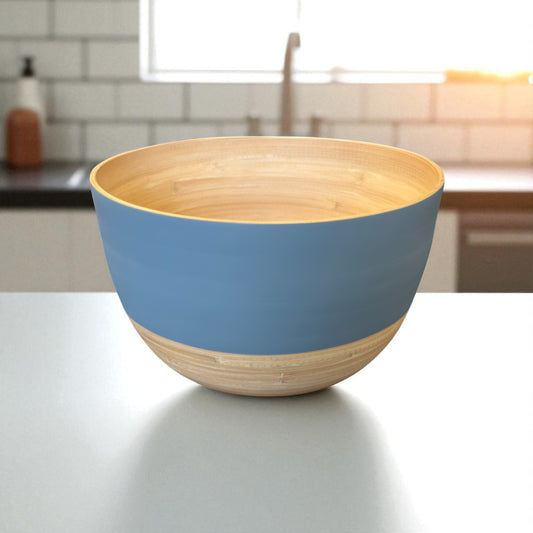 albert L. (punkt) Matte Bamboo Serving Bowl - blue matte bamboo bowl on kitchen counter