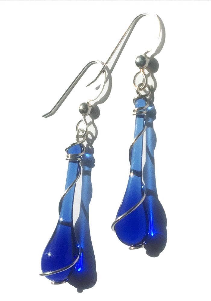 Colorful Glass Teardrop Earrings with Recycled Silver Spiral