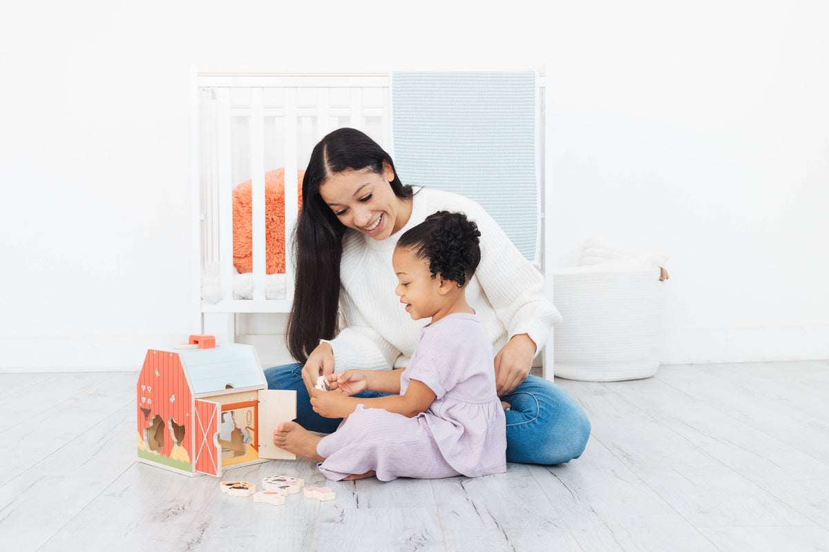 Wooden Barn Shape Sorter Toy, Farm Animals Montessori Play