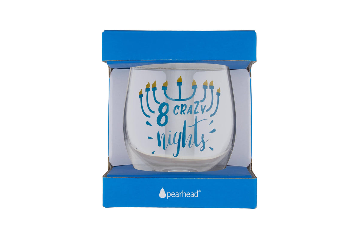 8 Crazy Nights Menorah Hanukkah Stemless Wine Glass