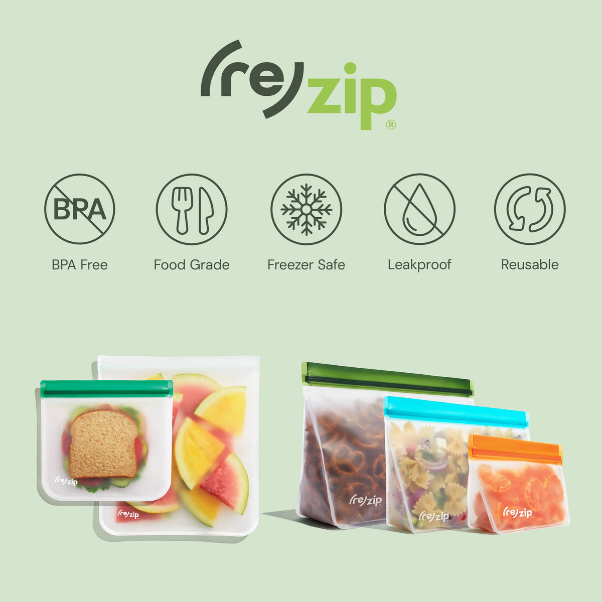 Reusable Flat & Stand Up Storage Bags - 8 Piece Set