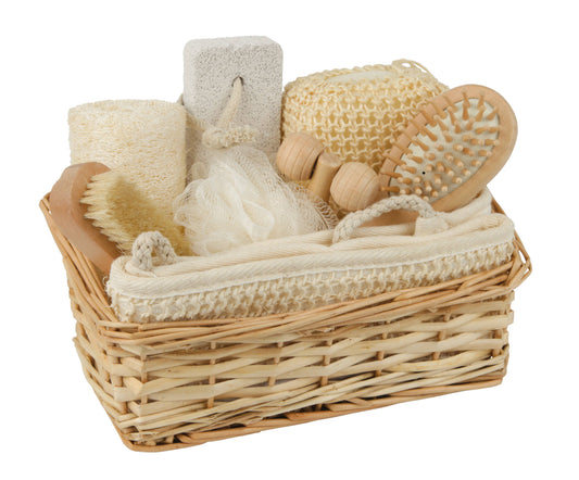 9-piece spa gift set in a wicker basket