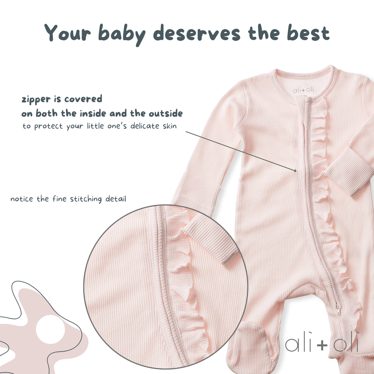 Baby Ruffle Footie 2-Way Zipper – Organic Cotton Waffle Knit