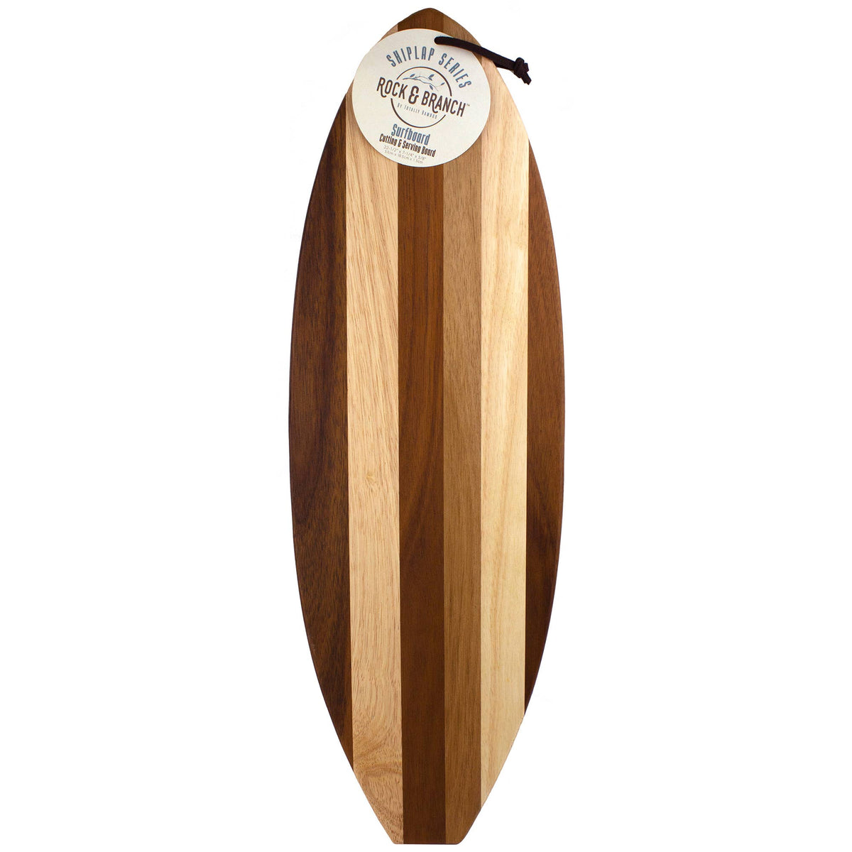 Totally Bamboo Rock & Branch Shiplap Series Surfboard Serving Board - serving board in protective retail wrapper