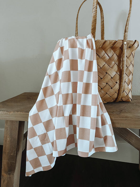 Swaddle Blanket - Khaki Checkerboard