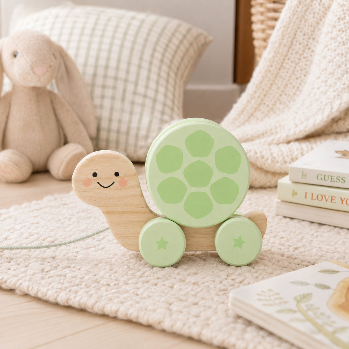 Turtle Wooden Pull Toy, Rattle Shell, Baby or Toddler Toy
