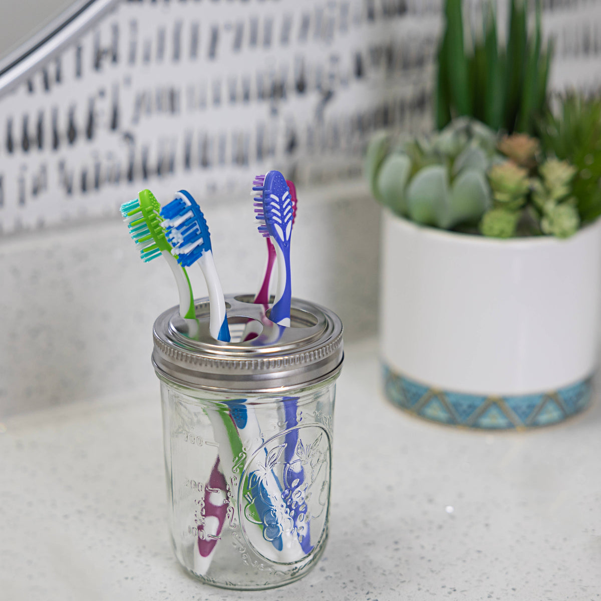 Jarware Toothbrush Holder Lids For Wide Mouth Mason Jars