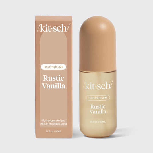 KITSCH Rustic Vanilla hair and body perfume mist — perfume mist bottle beside matching box