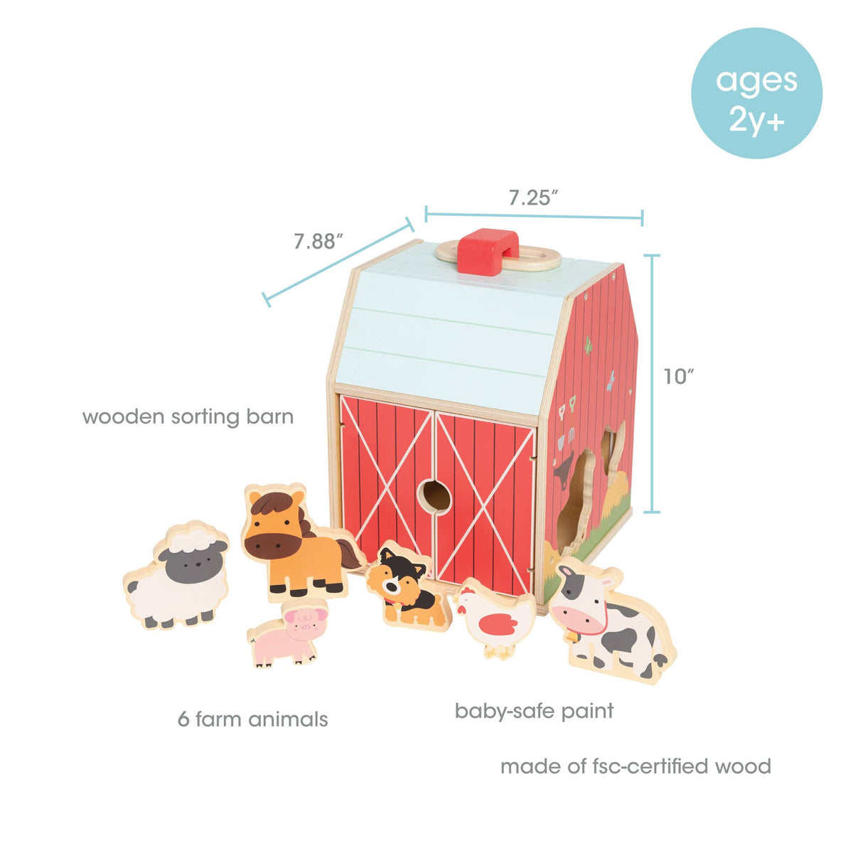 Wooden Barn Shape Sorter Toy, Farm Animals Montessori Play