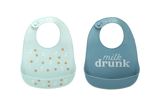Baby Bib Set, Milk Drunk, Silicone, Set of 2